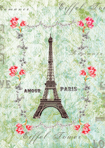 TRES012 - Amour Paris - Eiffel Tower Greeting Card by Mimi - Click Image to Close